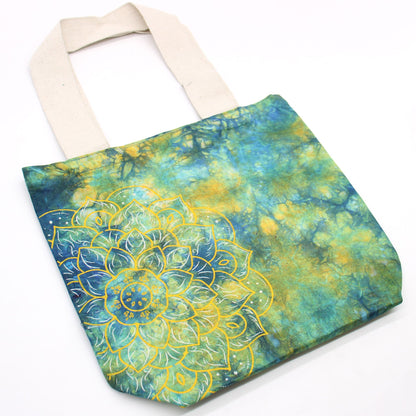 Tie-Dye Cotton Bag (6oz) - 38x42x12cm -  Mandela - Green/Blue - Natural Handle