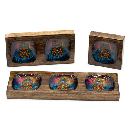 Medium Enamelled Mango Tray Set - Hamsa