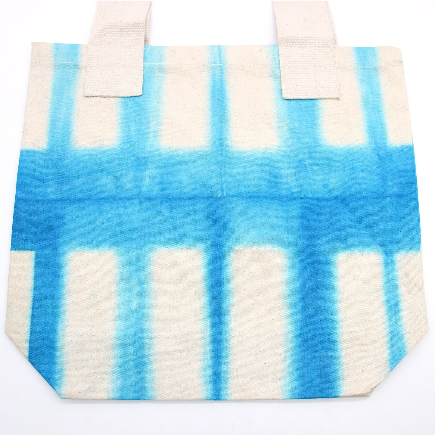 Natural Tie-Dye Cotton Bag (8oz) - 38x42x12cm - Sky Blue Blocks - Natural Handle