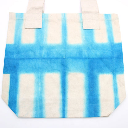 Natural Tie-Dye Cotton Bag (8oz) - 38x42x12cm - Sky Blue Blocks - Natural Handle