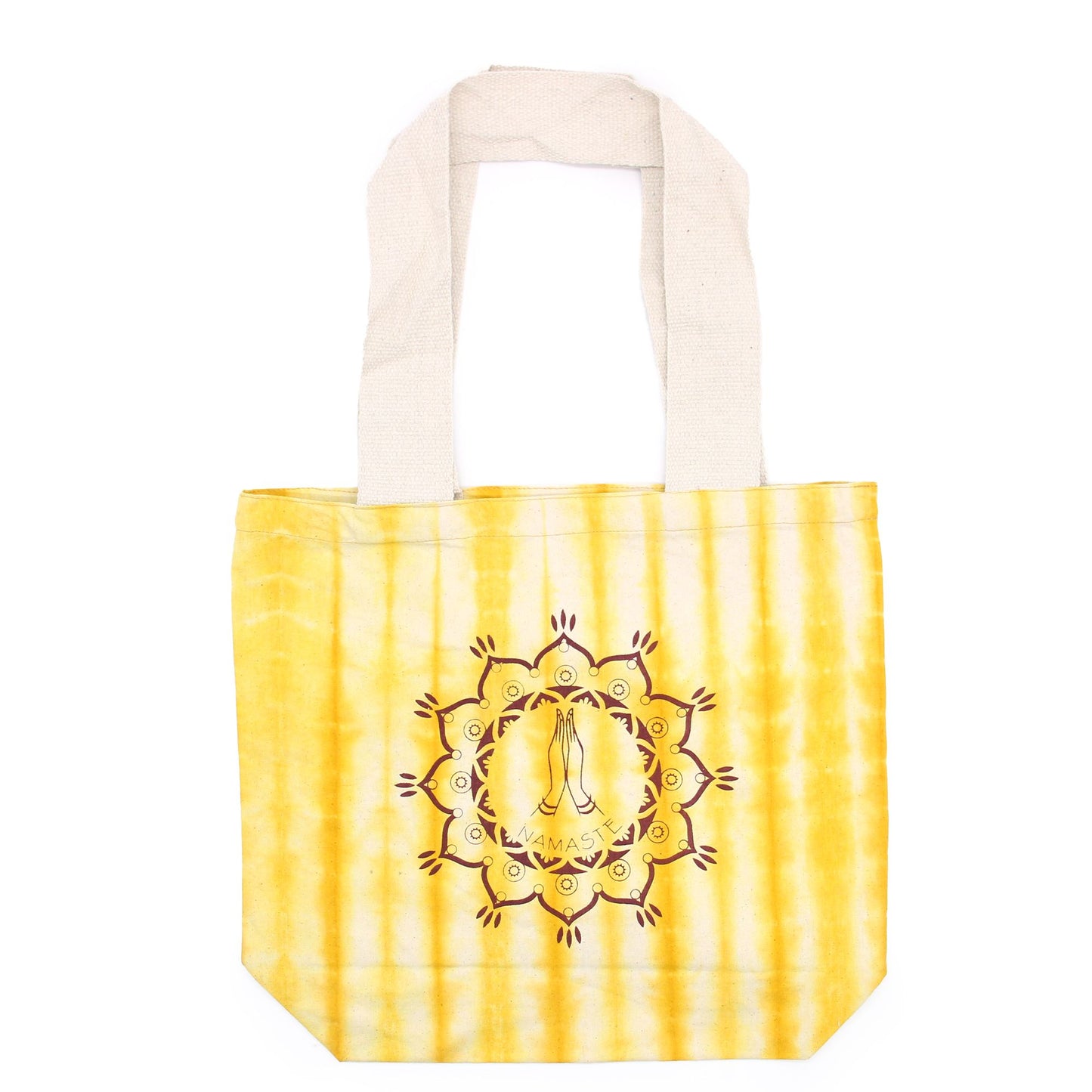 Tie-Dye Cotton Bag (6oz) - 38x42x12cm -  Namaste Hands - Yellow - Natural Handle