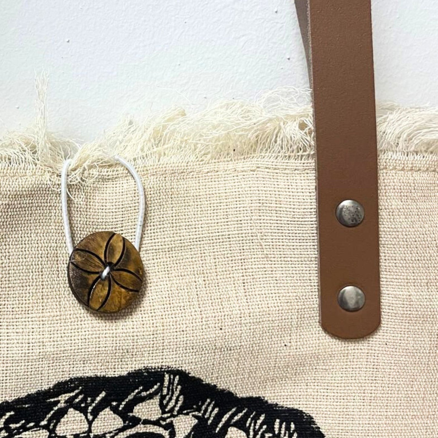 Natural Tote Bag Leather Handle - Flower of Life
