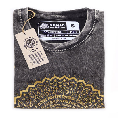 Nomad Sari Stonewashed Cotton T-Shirt – Mandala – Dark Grey – Small