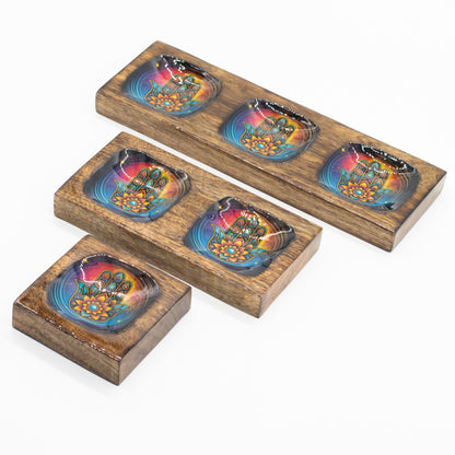 Medium Enamelled Mango Tray Set - Hamsa