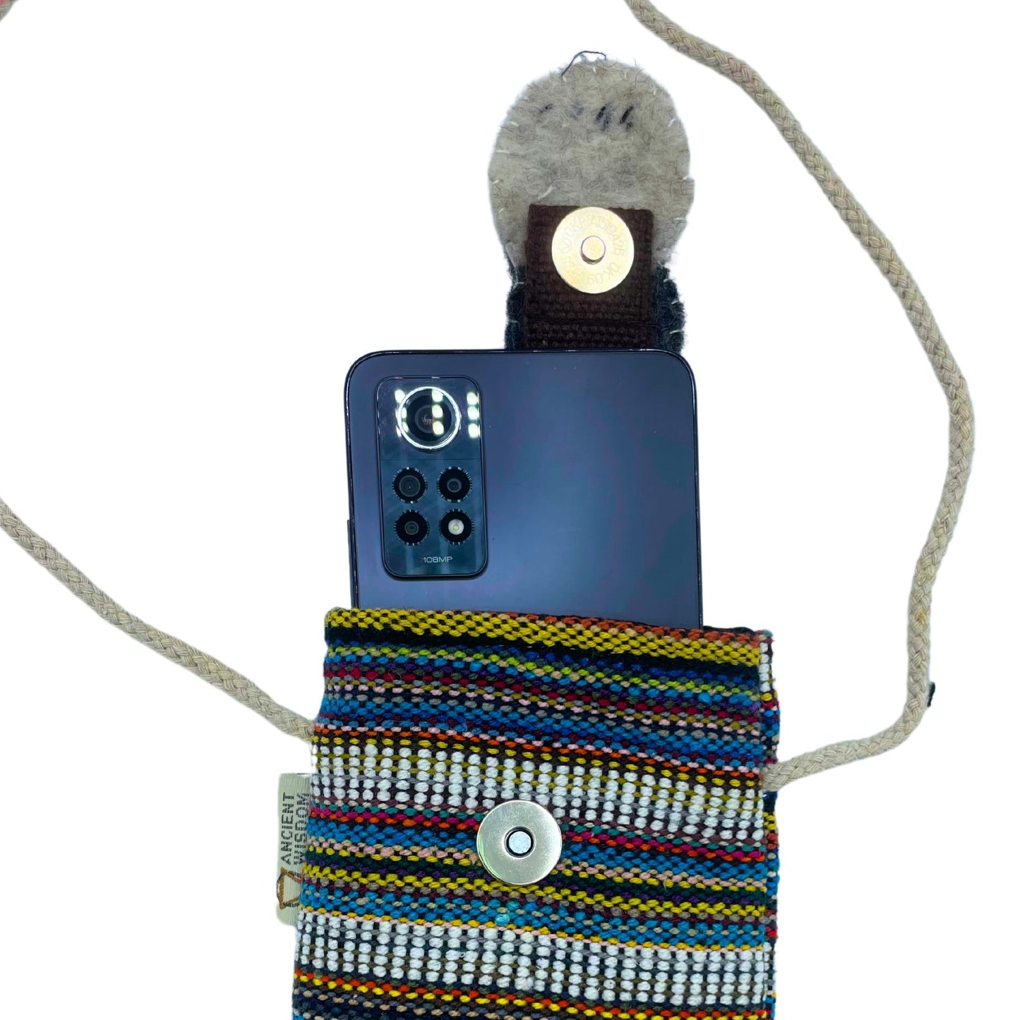 Phone Holder Bag Stripes Multi and White - Owl Decor