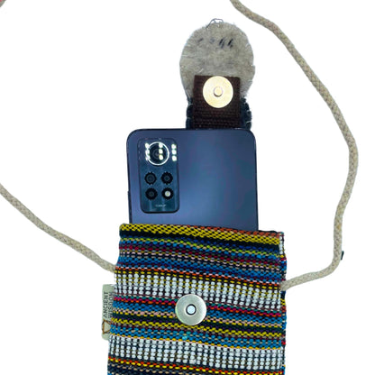 Phone Holder Bag Stripes Multi and White - Owl Decor