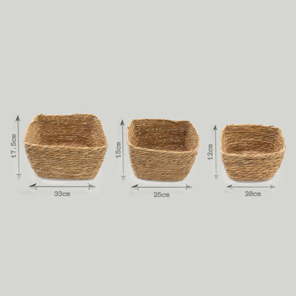 Seagrass Square Baskets - Natural - Set of 3