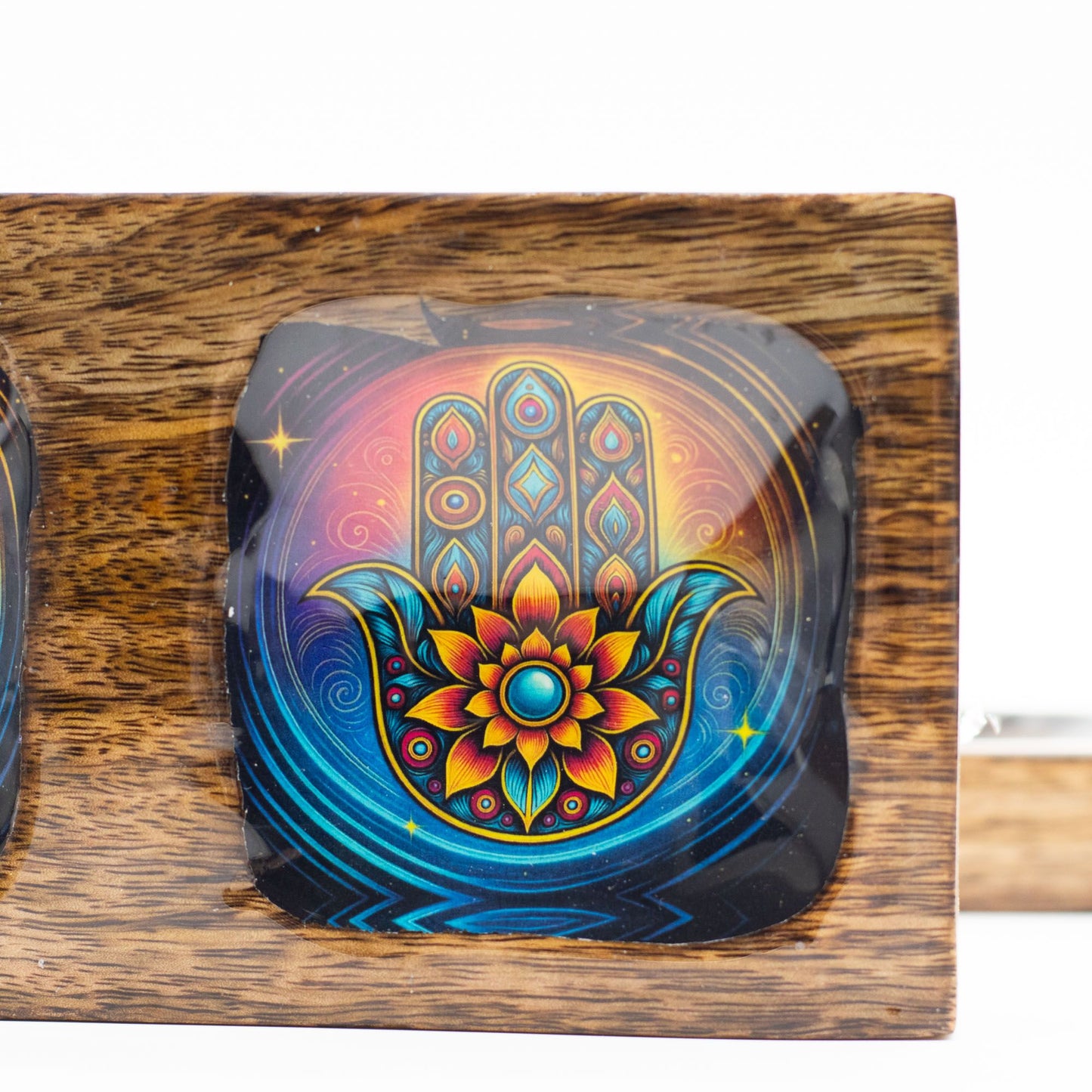 Medium Enamelled Mango Tray Set - Hamsa
