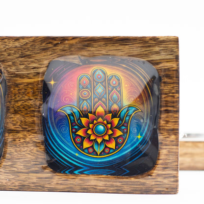 Medium Enamelled Mango Tray Set - Hamsa